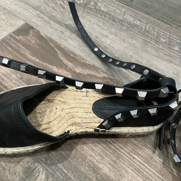 Rebecca Minkoff Gilles Black Leather Wrap Studded Espadrille Flats Sz 6 New!! - Picture 10 of 10
